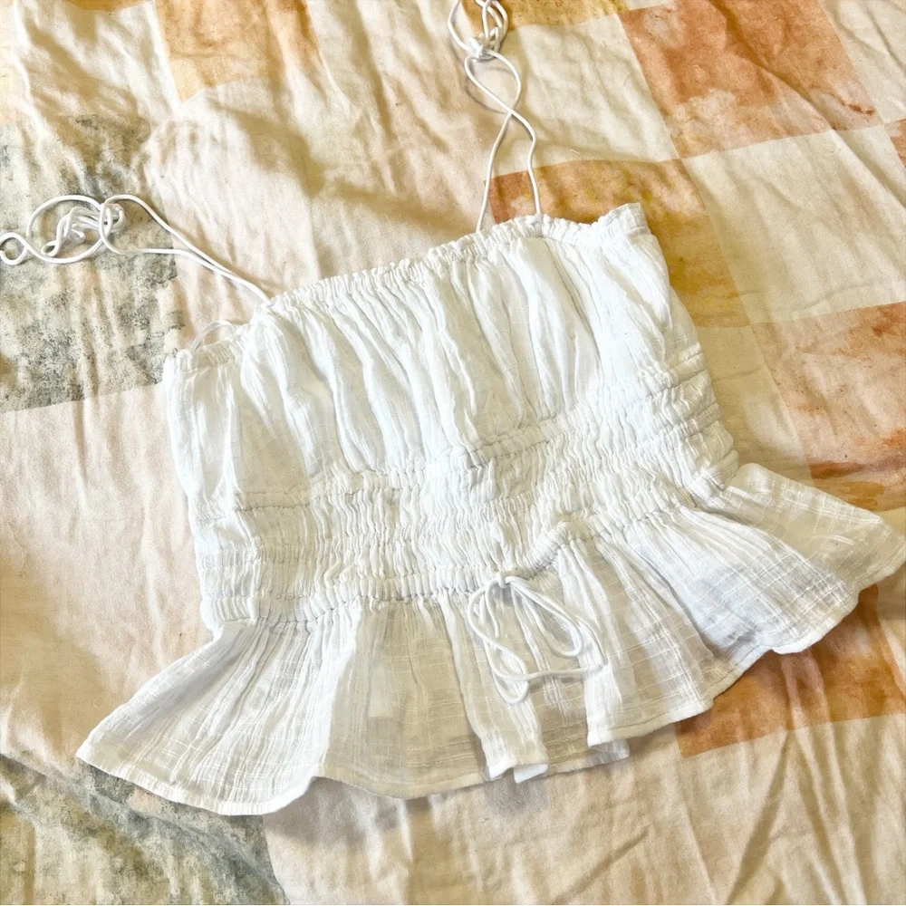 J. Crew Clio White Smocked Peplum Cami with Tie Straps M - Picture 8 of 11